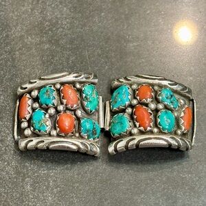 Tommy Moore vintage sterling silver, coral and turquoise watch band